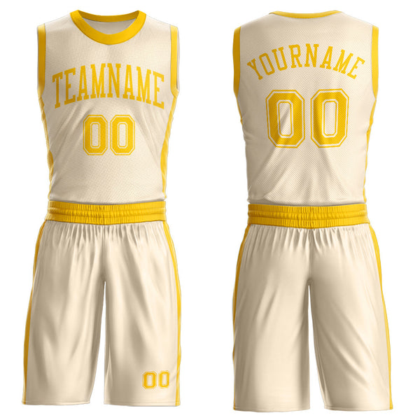 Custom Cream Gold Round Neck Basketball Uniform Jersey