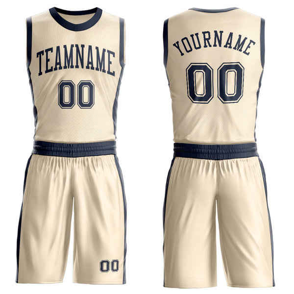 Custom Cream Navy Round Neck Basketball Uniform Jersey