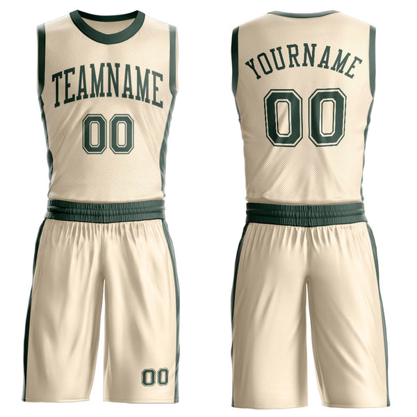 Custom Cream Green Round Neck Basketball Uniform Jersey