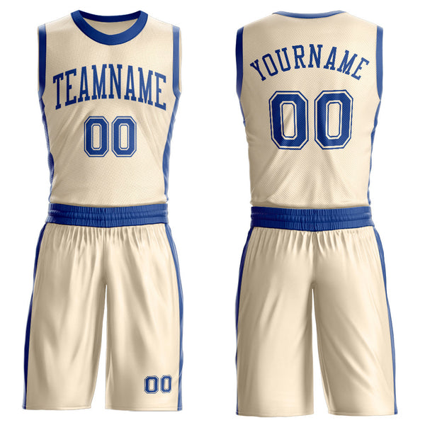 Custom Cream Royal Round Neck Basketball Uniform Jersey