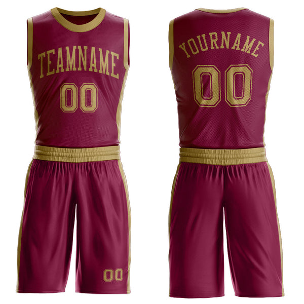 Custom Maroon Old Gold Round Neck Basketball Uniform Jersey