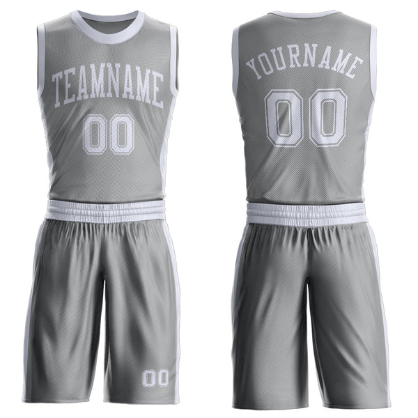 Custom Gray White Round Neck Basketball Uniform Jersey
