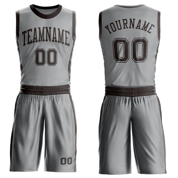 Custom Gray Brown Round Neck Basketball Uniform Jersey