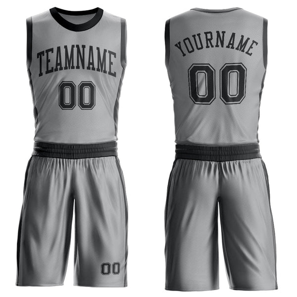 Custom Gray Black Round Neck Basketball Uniform Jersey
