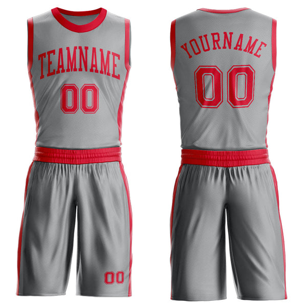 Custom Gray Red Round Neck Basketball Uniform Jersey
