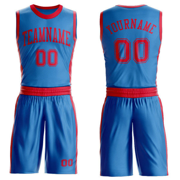 Custom Blue Red Round Neck Basketball Uniform Jersey