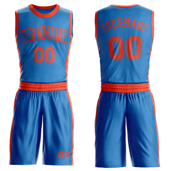 Custom Blue Orange Round Neck Basketball Uniform Jersey