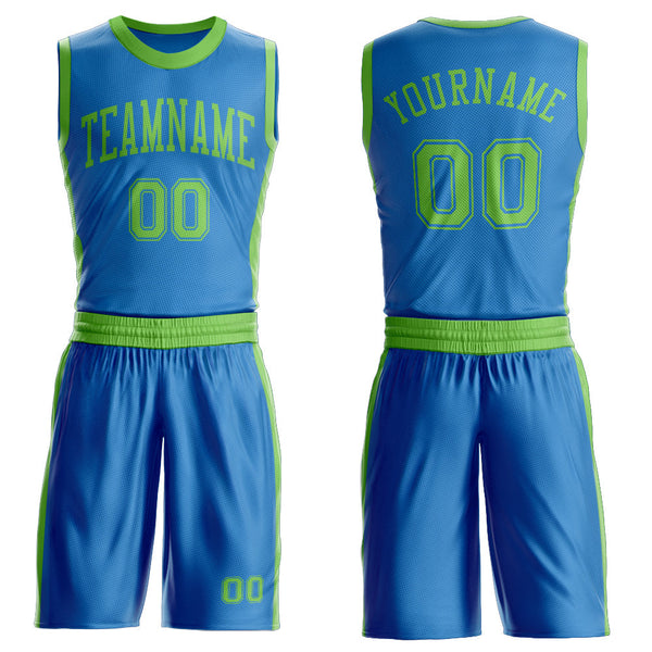 Custom Blue Neon Green Round Neck Basketball Uniform Jersey