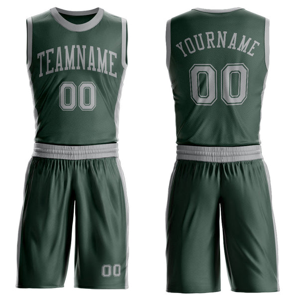 Custom Green Gray Round Neck Basketball Uniform Jersey