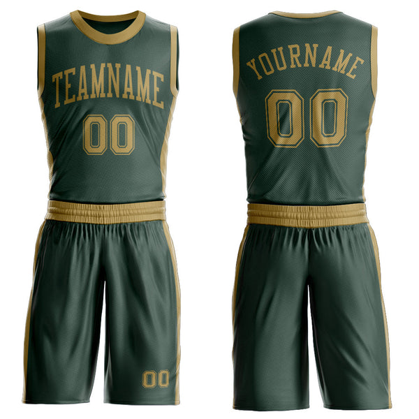 Custom Green Old Gold Round Neck Suit Basketball Jersey