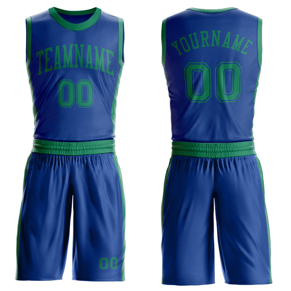 Custom Royal Kelly Green Round Neck Basketball Uniform Jersey