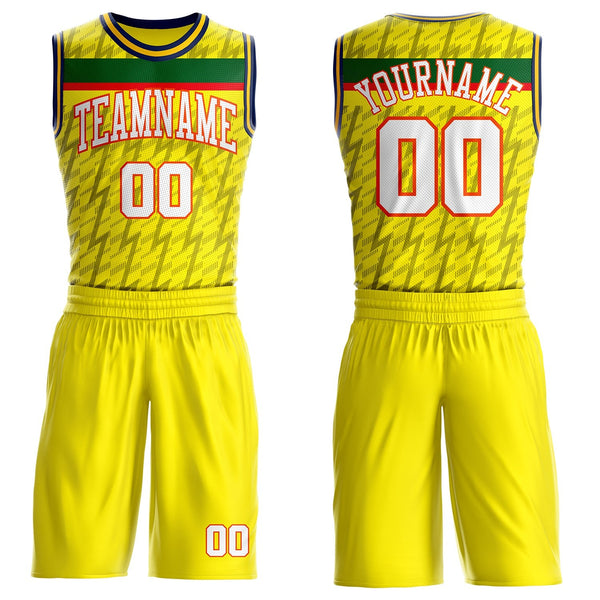 Custom Yellow White Green Gray Orange-Navy Lightning Stripe Round Neck Sublimation Basketball Uniform Jersey