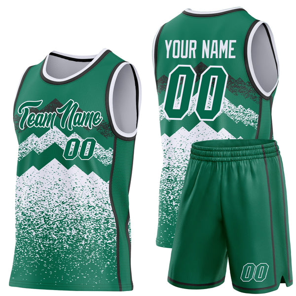 Custom Kelly Green White-Black Mountain Peak Shards Side Panel Stripe Round Neck Sublimation Basketball Set Jersey alternate
