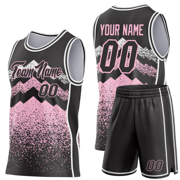 Custom Black Light Pink-White Mountain Peak Shards Side Panel Stripe Round Neck Sublimation Basketball Set Jersey alternate