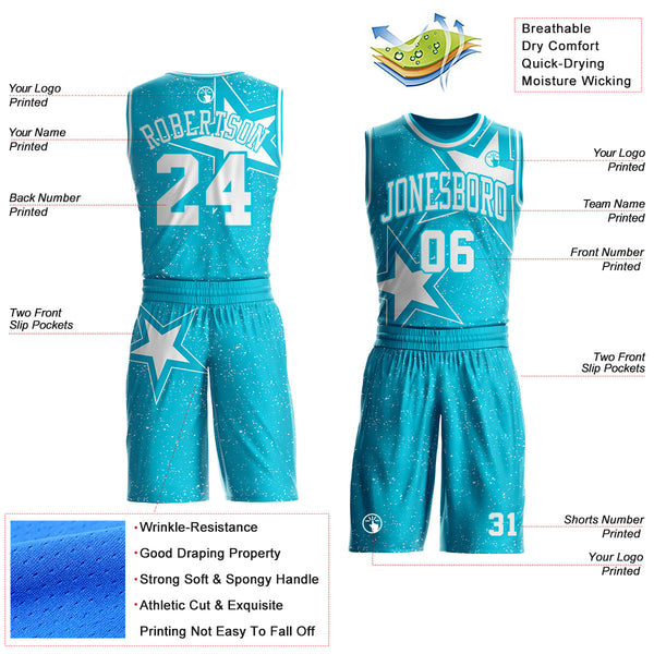 Custom Lakes Blue-White Star Starry Speckle Round Neck Sublimation Basketball Uniform Jersey alternate