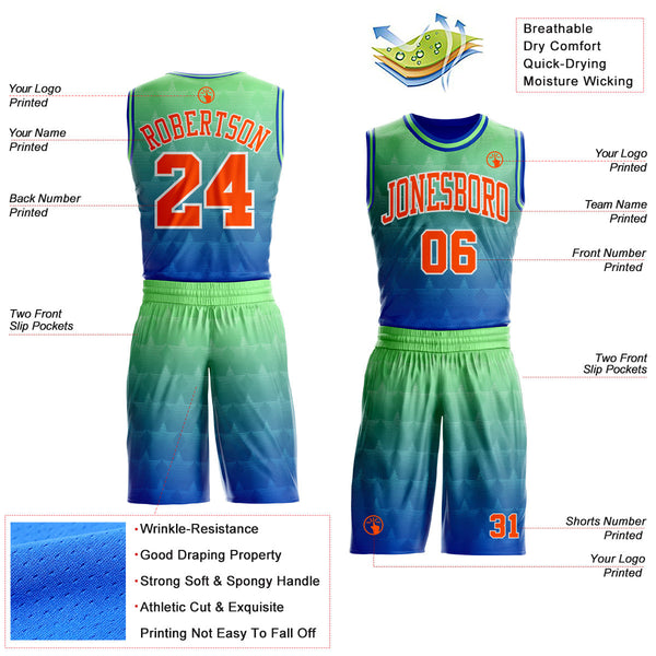 Custom Pea Green Orange Thunder Blue-White Star Dot Gradient Round Neck Sublimation Basketball Uniform Jersey alternate