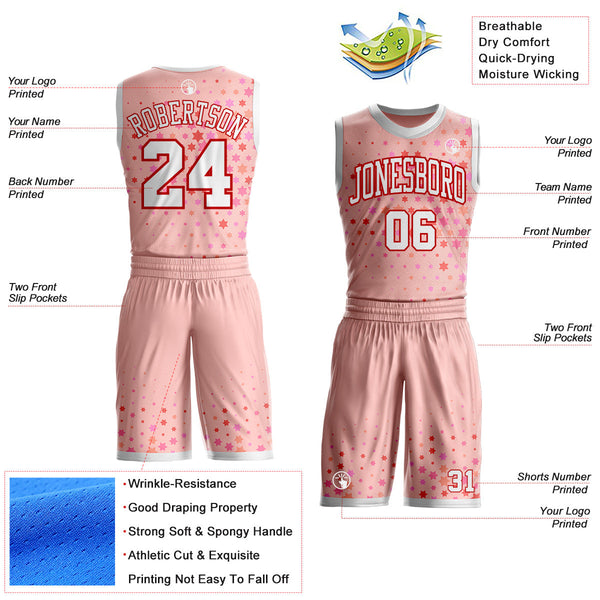 Custom Pink White-Red Star Starry Speckle Round Neck Sublimation Basketball Uniform Jersey alternate