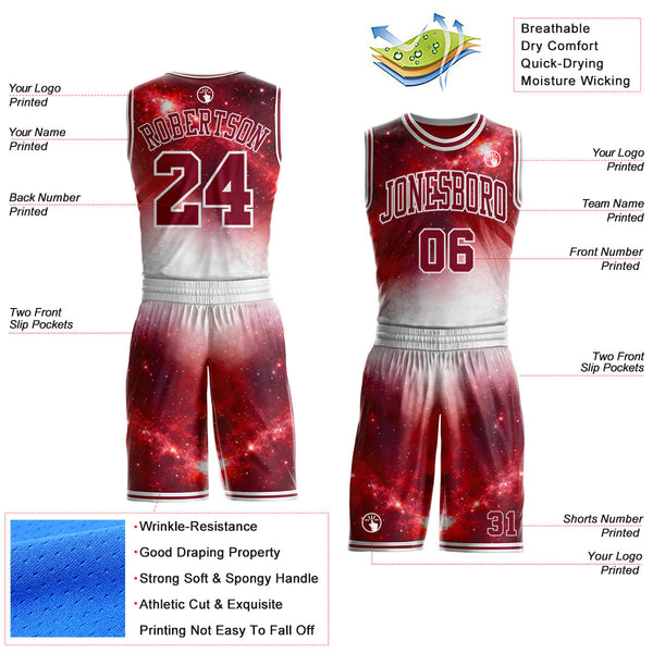 Custom Crimson-White Nebula Starry Galaxy Space Round Neck Sublimation Basketball Uniform Jersey alternate