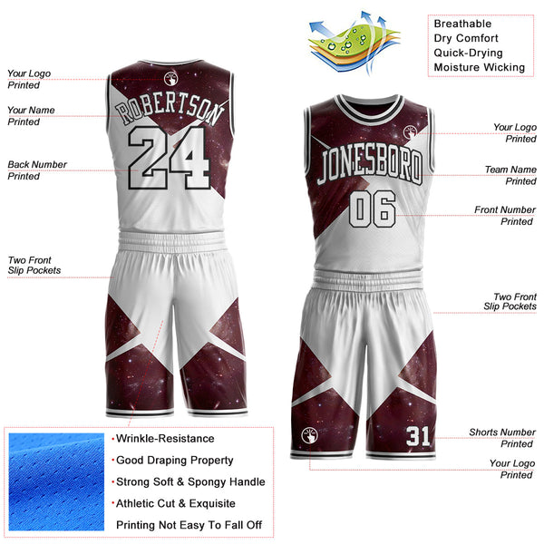Custom White Red-Black Nebula Starry Galaxy Space Geometric Round Neck Sublimation Basketball Uniform Jersey alternate