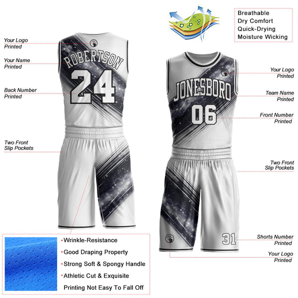 Custom White Gray-Black Nebula Starry Galaxy Space Round Neck Sublimation Basketball Uniform Jersey alternate