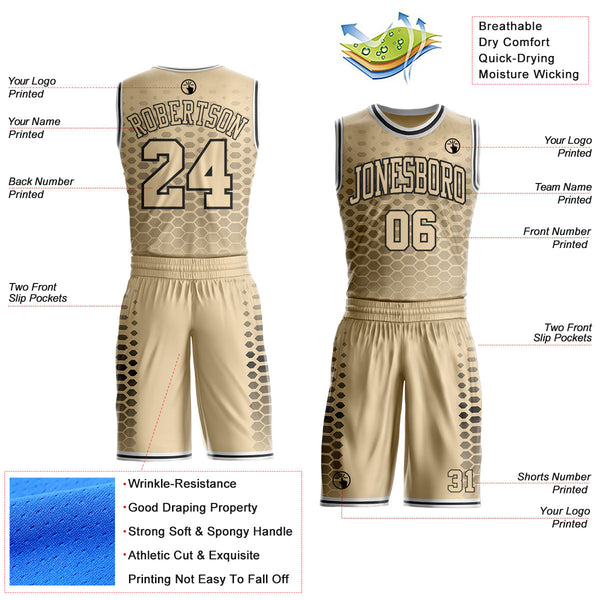 Custom City Cream Black-White Geometric Hexagon Gradient Round Neck Sublimation Basketball Uniform Jersey alternate