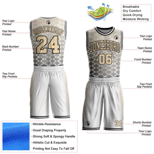 Custom White City Cream-Black Geometric Diamond Gradient Round Neck Sublimation Basketball Uniform Jersey alternate
