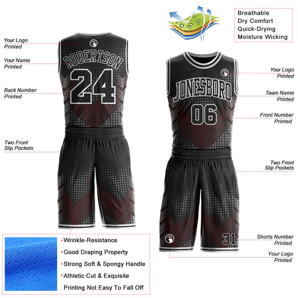 Custom Black-White Dot Gradient Round Neck Sublimation Basketball Uniform Jersey alternate