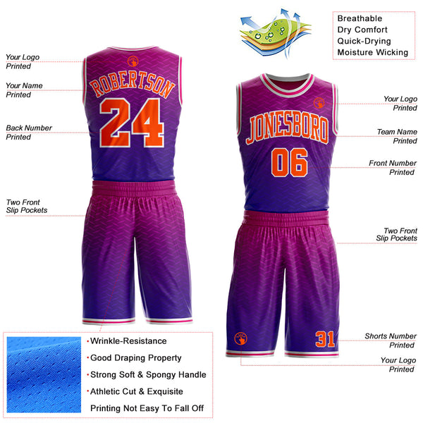 Custom Dark Purple Orange White-Hot Pink Diamond Texture Gradient Round Neck Sublimation Basketball Uniform Jersey alternate