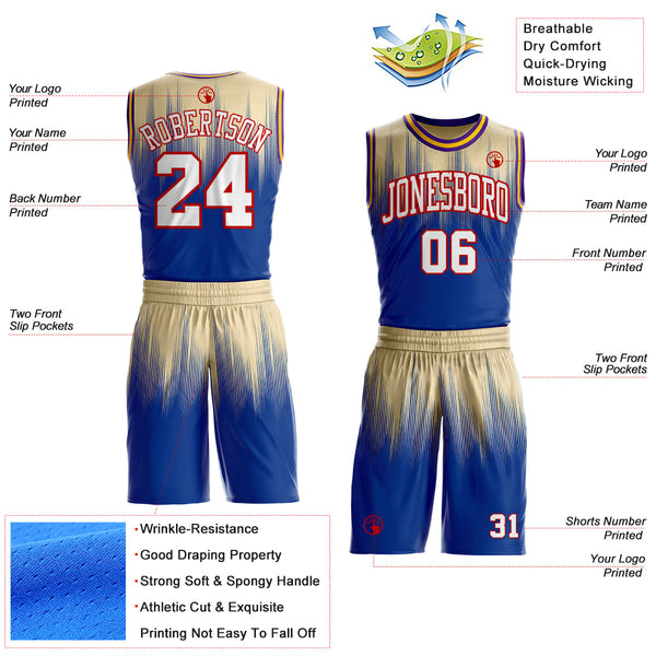 Custom Cream White Royal Red Purple-Gold Speed Line Gradient Round Neck Sublimation Basketball Uniform Jersey alternate