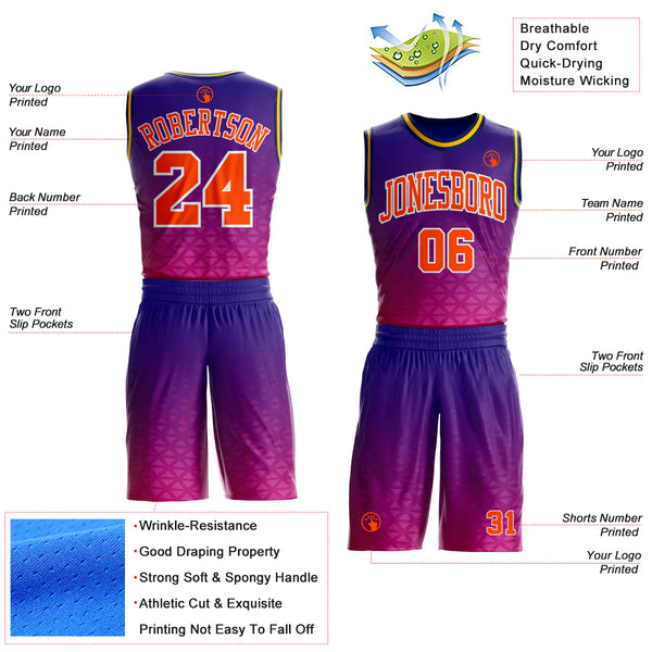 Custom Purple Orange Pink White Navy-Gold Triangle Dot Gradient Round Neck Sublimation Basketball Uniform Jersey alternate