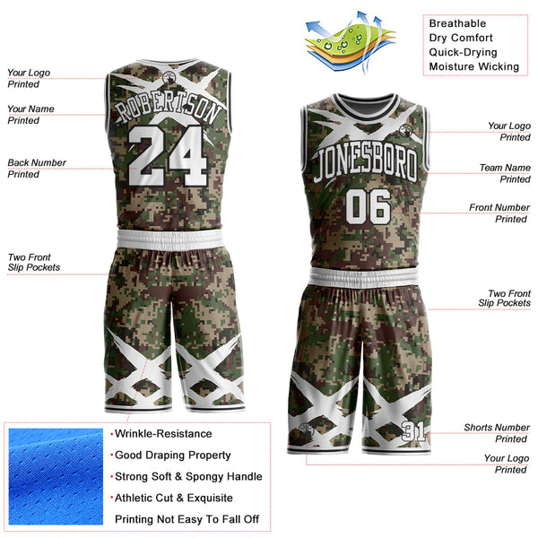 Custom Camo White-Black Digital Camouflage Claw Round Neck Sublimation Salute To Service Basketball Uniform Jersey alternate