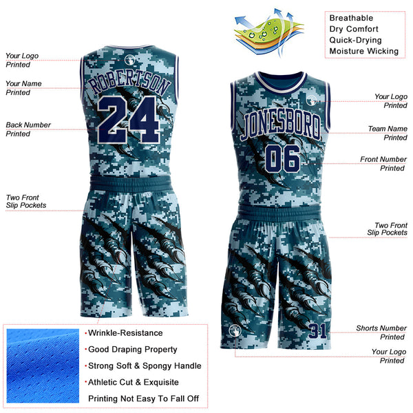Custom Camo Navy-White Digital Camouflage Monster Claw Round Neck Sublimation Salute To Service Basketball Uniform Jersey alternate