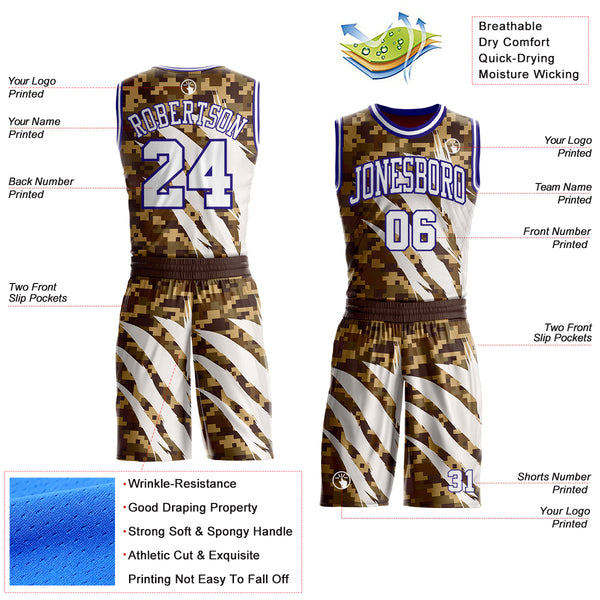 Custom Camo White-Dark Purple Desert Camouflage Claw Round Neck Sublimation Salute To Service Basketball Uniform Jersey alternate