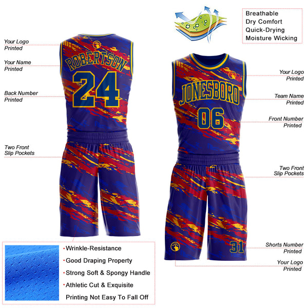 Custom US Navy Blue Red-Yellow Brush Stroke Abstract Round Neck Sublimation Basketball Uniform Jersey alternate