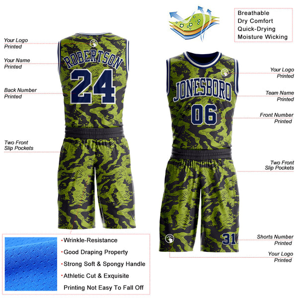 Custom Green Navy Black-White Abstract Liquid Marble Round Neck Sublimation Basketball Uniform Jersey alternate