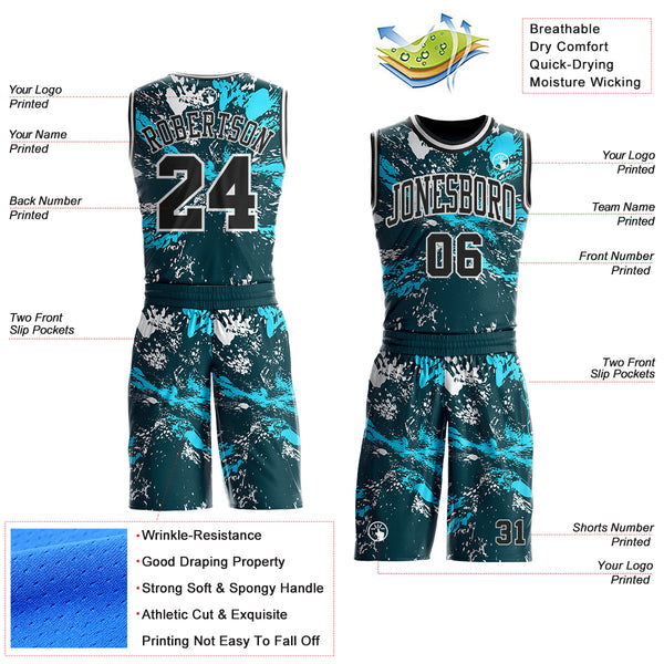 Custom Green Black Lakes Blue-White Paint Splatter Round Neck Sublimation Basketball Uniform Jersey alternate