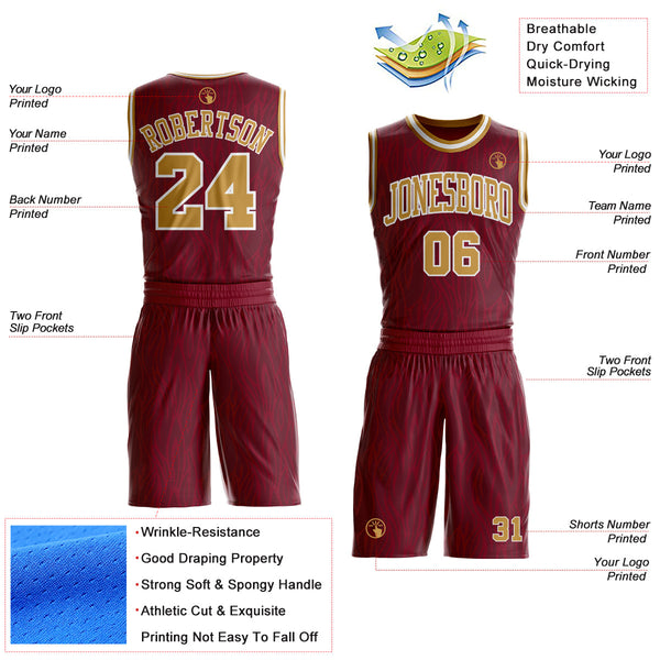 Custom Crimson Old Gold-White Irregular Fire Flames Round Neck Sublimation Basketball Uniform Jersey alternate
