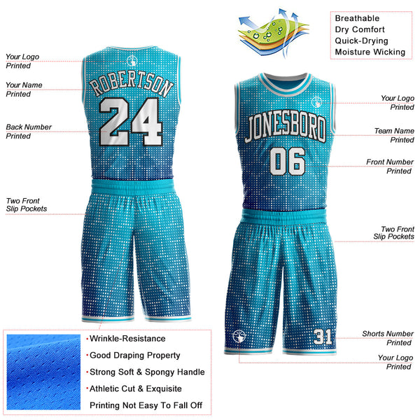 Custom Lakes Blue White Dark Purple-Black Gradient Dot Round Neck Sublimation Basketball Uniform Jersey alternate