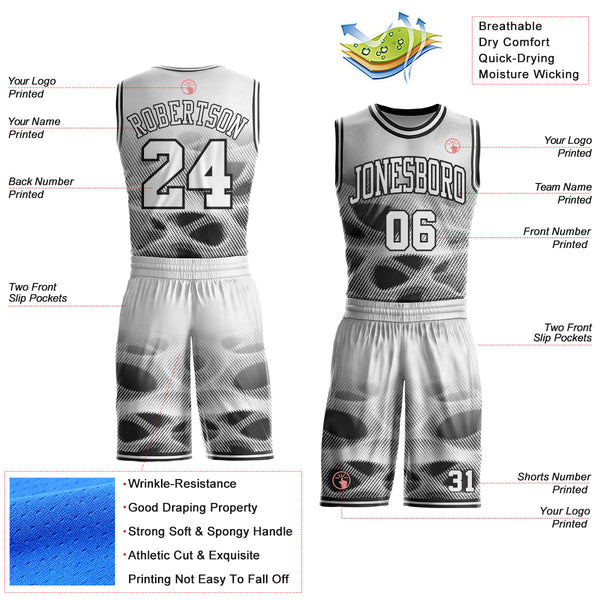 Custom White-Black Gradient Dot Round Neck Sublimation Basketball Uniform Jersey alternate