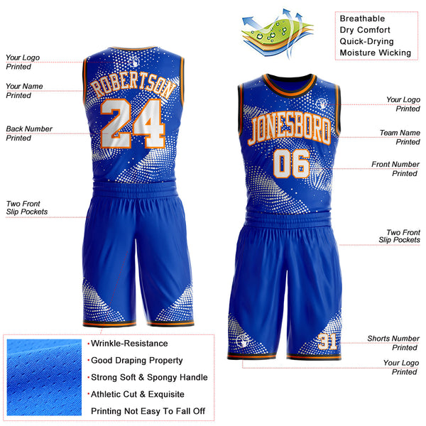 Custom Thunder Blue White Bay Orange-Black Gradient Dot Round Neck Sublimation Basketball Uniform Jersey alternate