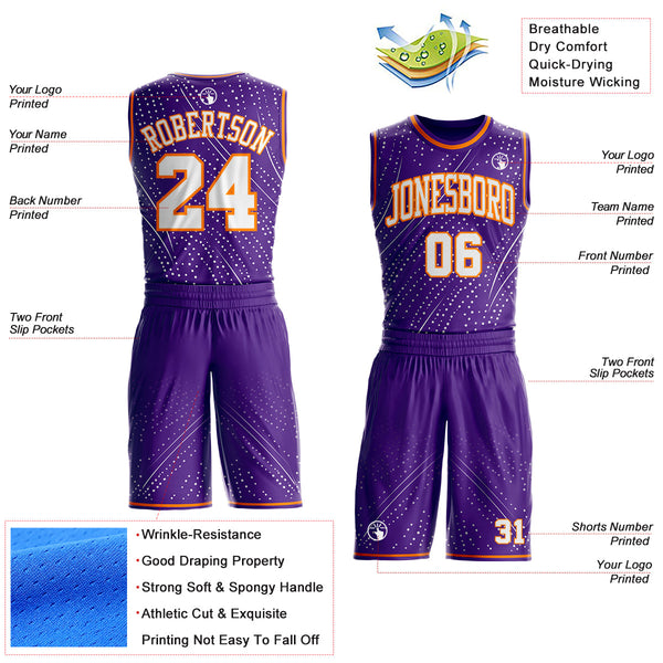 Custom Purple White-Bay Orange Gradient Dot Round Neck Sublimation Basketball Uniform Jersey alternate
