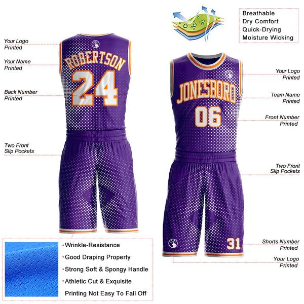 Custom Purple White-Bay Orange Gradient Dot Round Neck Sublimation Basketball Uniform Jersey alternate