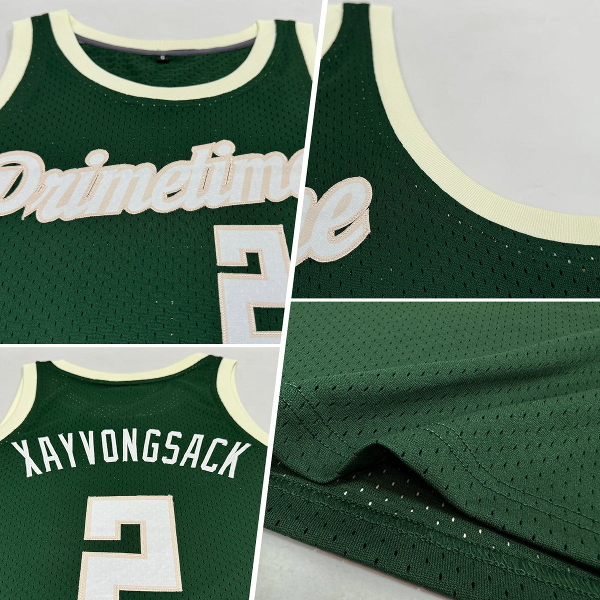 Custom Hunter Green White-Cream Authentic Throwback Basketball Jersey - Back