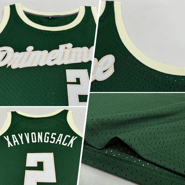 Custom Hunter Green White-Cream Authentic Throwback Basketball Jersey alternate