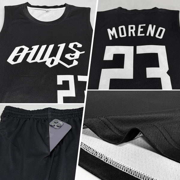 Custom Black White Round Neck Basketball Uniform Jersey alternate
