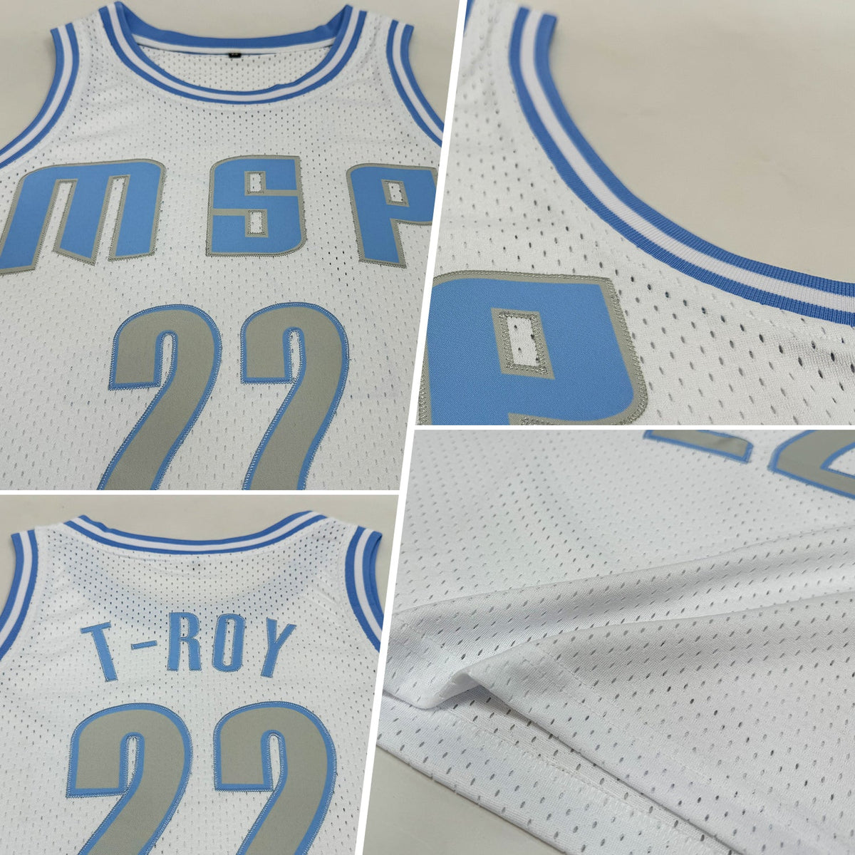 Custom White Light Gray-Light Blue Authentic Throwback Basketball Jersey - Back