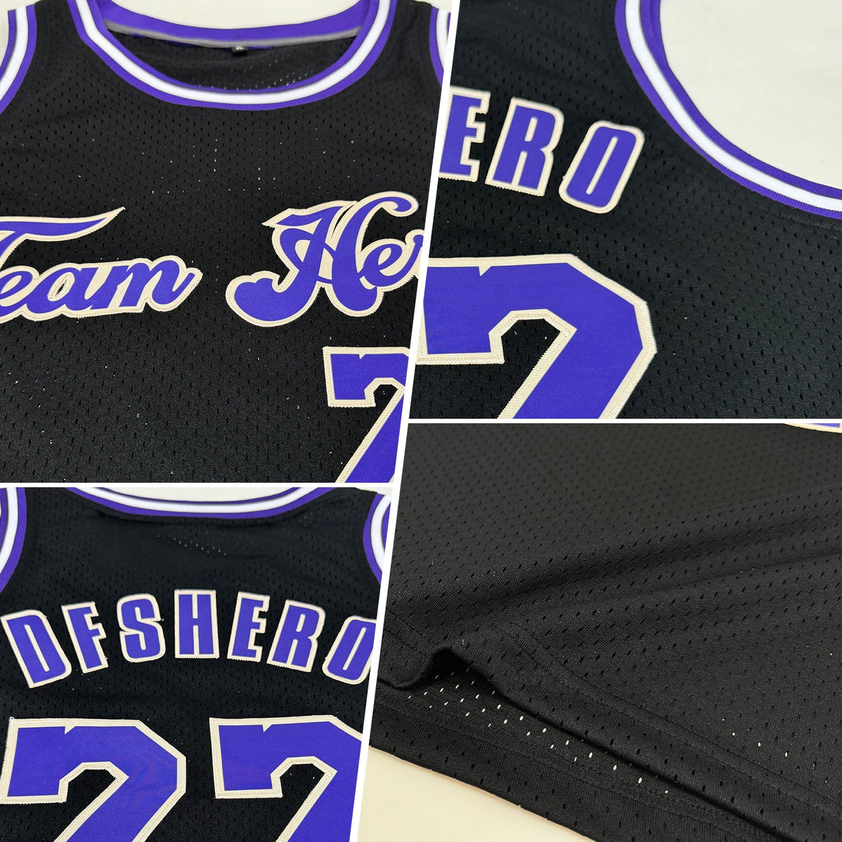 Custom Black Purple-Cream Authentic Throwback Basketball Jersey - Back