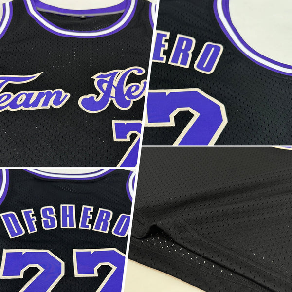 Custom Black Purple-Cream Authentic Throwback Basketball Jersey alternate