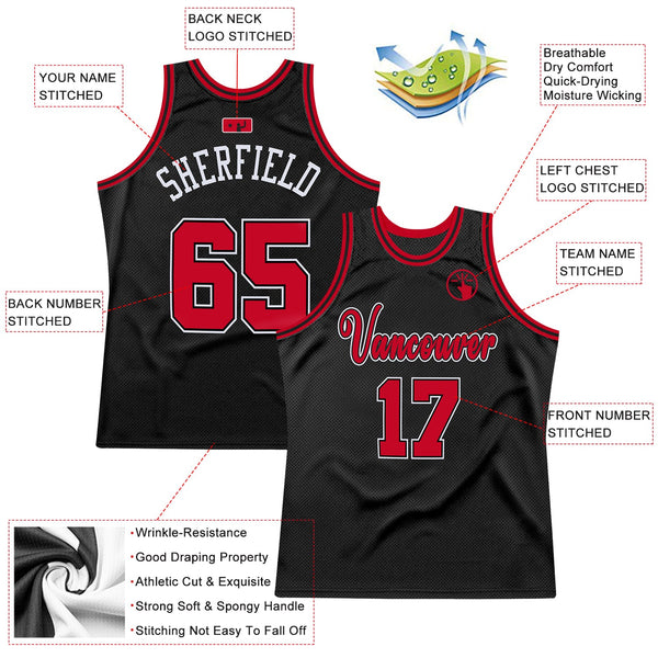 Custom Black Red-White Authentic Throwback Basketball Jersey alternate