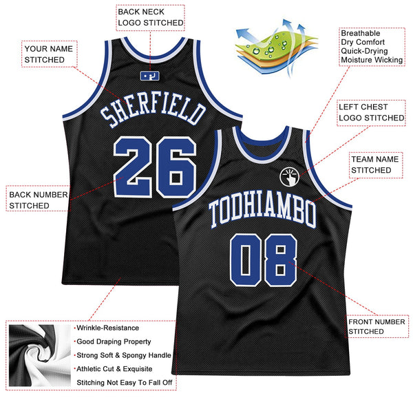 Custom Black Royal-White Authentic Throwback Basketball Jersey alternate